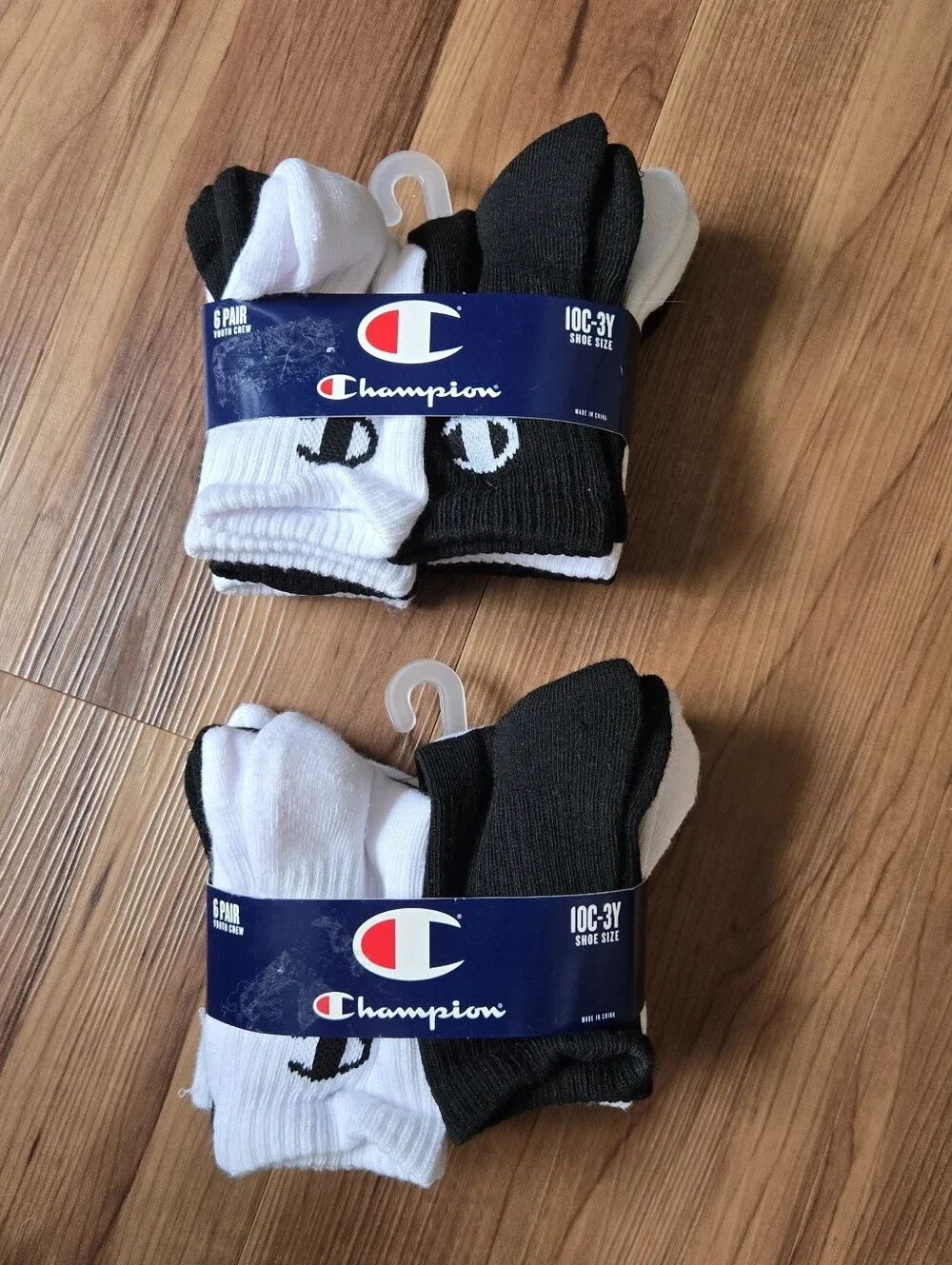 Champion Kids / Youth Crew Socks 6-Pack Set of 2 – Black & White NWT 10C-3Y